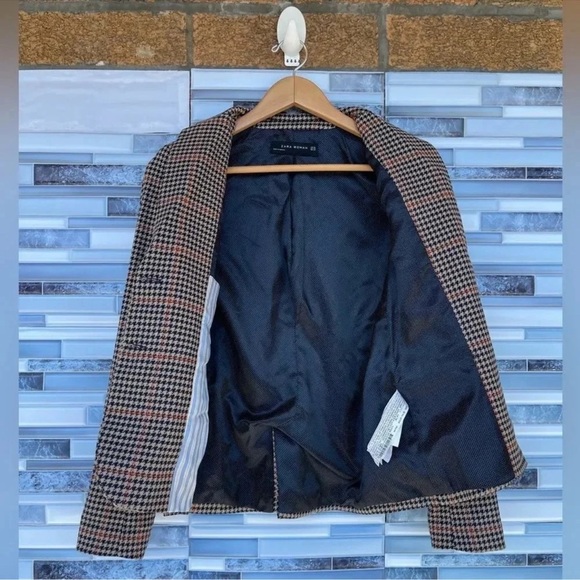 zara check gingham blazer jacket button size XS - Picture 13 of 16
